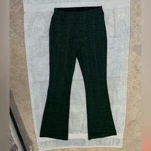Black dress pants with green sparky stripes